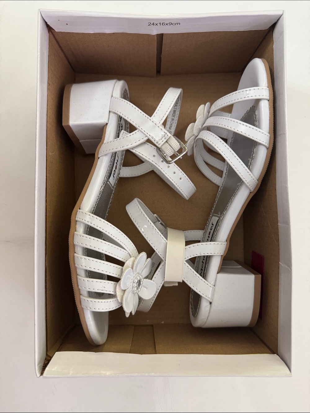 Rachel Shoes White Floral Low‑Heel Sandals for Girls